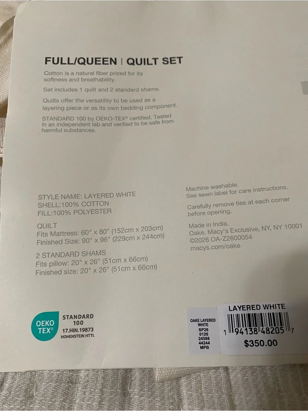 Oake Layered 3-Pc. Quilt Set, Full/Queen